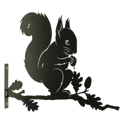 Silhouette d'écureuil en métal noir, décoration à monter sur un arbre ou une clôture