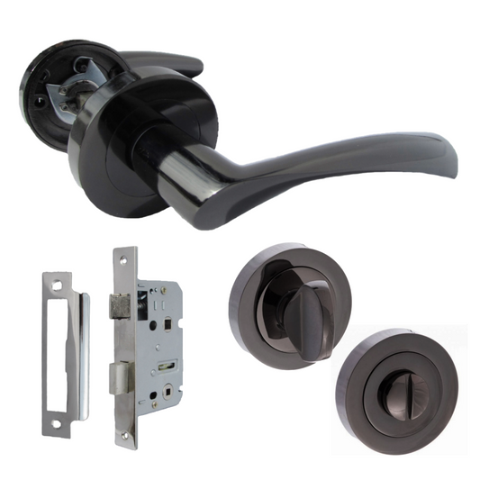 Poignées de porte Astrid à levier tournant sur rosace, nickel noir, serrure à bouton pour salle de bain, 120 mm