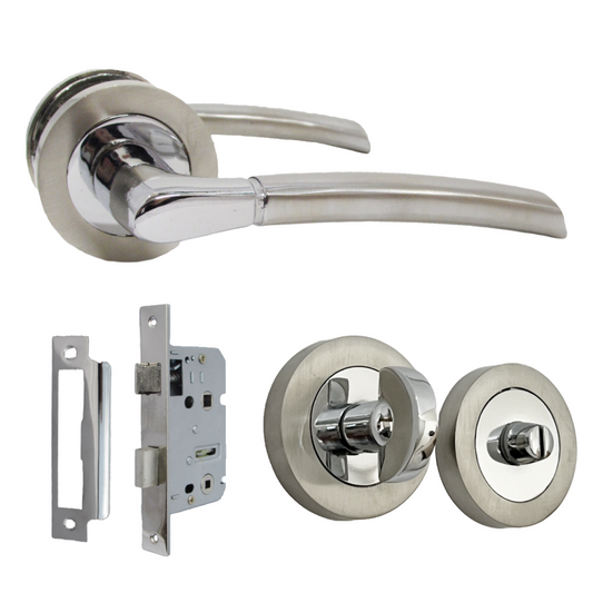 Poignées de porte Indiana à levier rosace - Chrome satiné pour salle de bain, lot de 125 mm