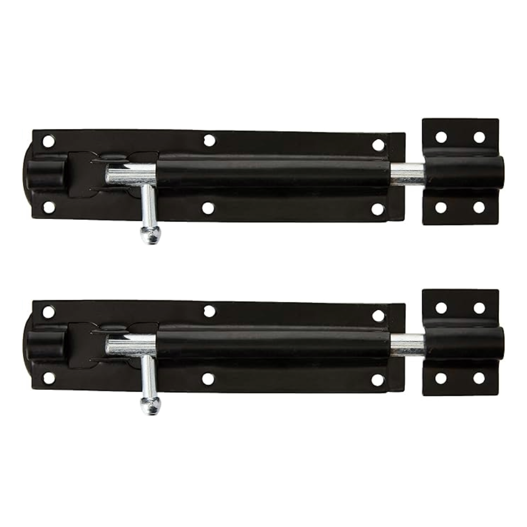 Lot de 2 verrous à pêne dormant noirs de 15 cm pour portail, porte, abri de jardin