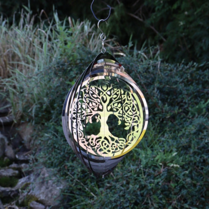 Miroir rotatif en acier inoxydable à suspendre, silhouette de l'arbre de vie