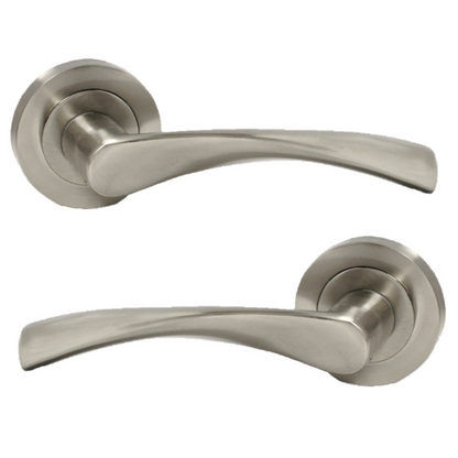 Poignées de porte Astrid, loquet à levier rotatif sur rosace satinée, serrure à clé, 120 mm
