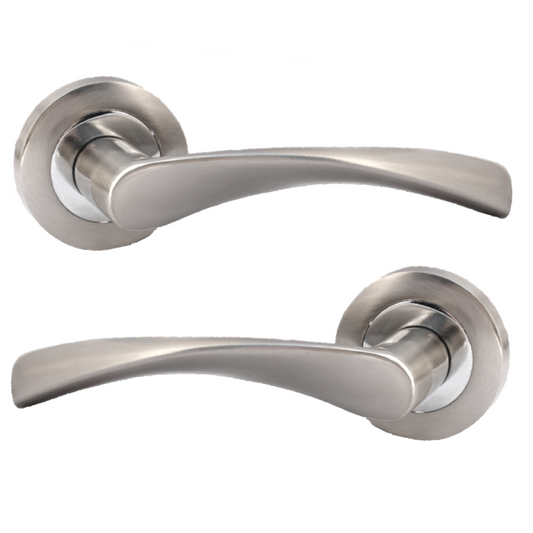 Poignées de porte Astrid à levier pivotant sur rosace Duo - Chrome satiné 120 mm
