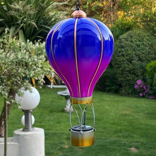 Montgolfière solaire violette – Lampe LED suspendue d'extérieur pour décoration de jardin, terrasse et porche