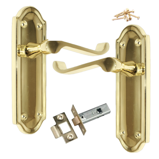 Loquet de porte Ashford à levier à volutes - Pack de loquets en laiton poli